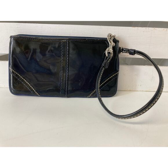 COACH SMALL NAVY PATTON LEATHER WRISTLET, WALLET - Picture 2 of 8